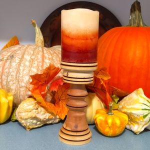 Hand carved wood candle stick holder